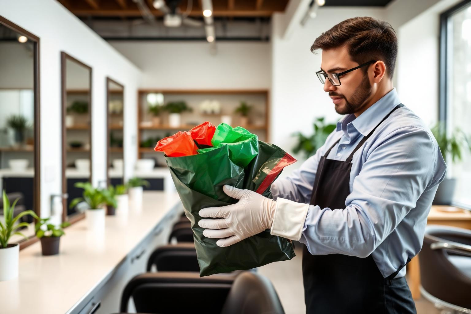Profesional de CASAI SAS separando residuos en un salón de belleza